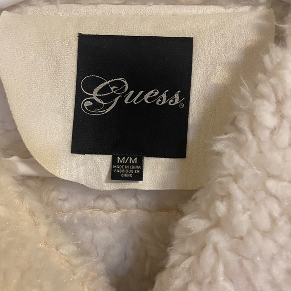 GUESS faux-leather coat features a faux-shearling lining and trim. - Picture 3 of 7